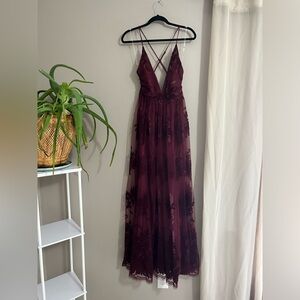 Burgundy patterned tulle dress